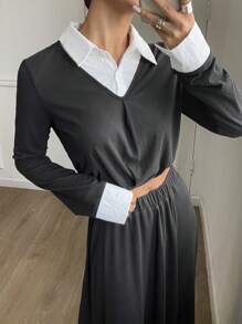 DAZY 2pcs Women's 2 In 1 Top And Skirt Set - Dark Grey - View 7