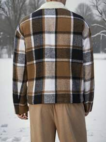 Manfinity VCAY 男士超大格子落肩保暖内衬拉链夹克，适合秋冬季，外出时尚保暖夹克彩色长袖夹克，适合朋友、丈夫、男朋友的礼物 - 彩色 - 查看 2