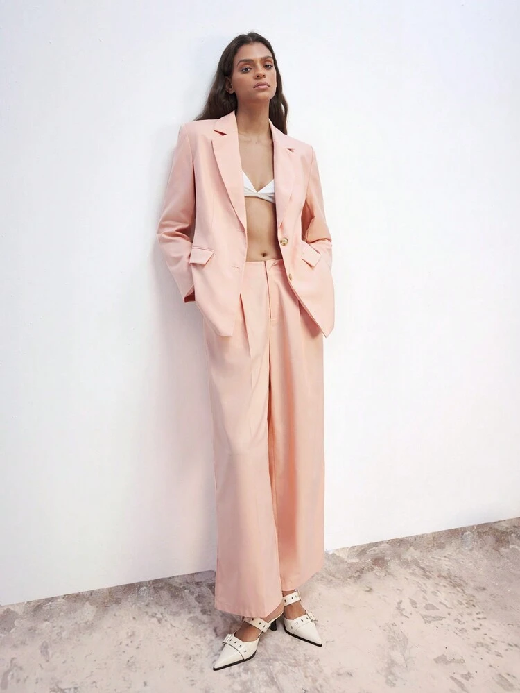 SHEIN Maija Women's Pink Christmas Zipper Front Hooded Loose Straight Leg Pants, Autumn/Winter