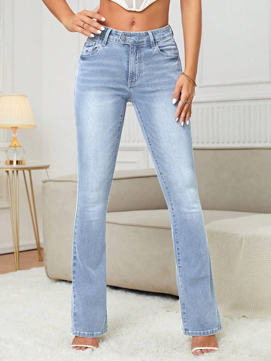 SHEIN Tall 女式简约前扣口袋牛仔裤，休闲日常穿着