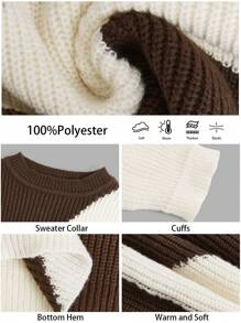 BizChic 白色运动衫图案提花连帽运动衫，女士时尚针织套头衫，适合春夏季、圣诞节、感恩节、新年的优雅服装， - 杏色 - 查看 3