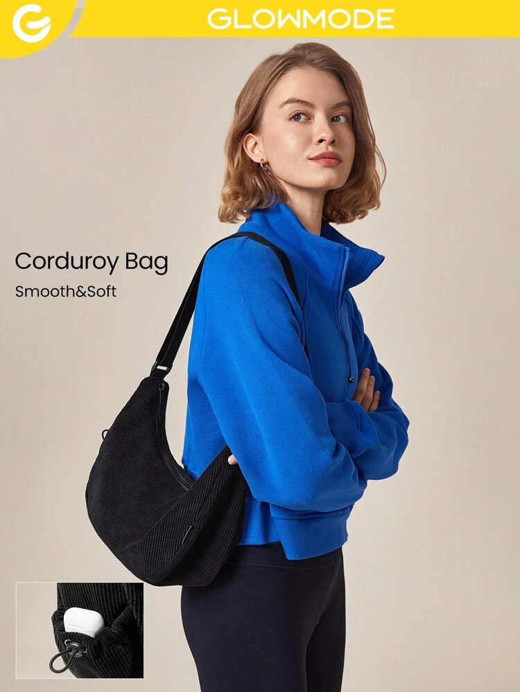 Sac à épaule essentiel en velours côtelé avec poche zippée intérieure, poche latérale à cordon, pour un usage quotidien et décontracté