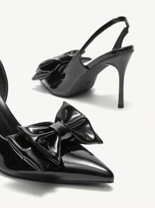 CUCCOO CHICEST 女士仿皮尖头高跟凉鞋，超大蝴蝶结设计，甜美优雅，适合约会、下午茶、圣诞节和新年假期派对，秋冬季节 - 黑色 - 查看 9