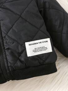 SHEIN 新生男婴/女婴可爱字母贴片毛绒衬里拉链连帽绗缝夹克，厚保暖衬里，适合秋冬季 - 藏蓝色 - 查看 12