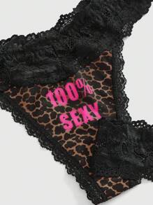 ROMWE J-Fashion 3 Pieces/Set Y2K Gyaru Harajuku Leopard & Zebra Striped Print Contrast Color Lace G-String Panties - Multicolor - View 3