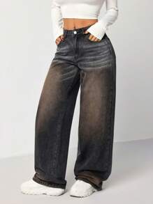 SHEIN EZwear Women's Black Loose Fit Low Waist Wide Leg Jeans