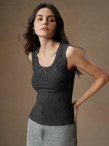 Anewsta Women's Chic Black Rhinestone Star Print Fitted Tank Top For Summer