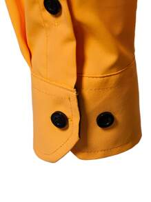 Manfinity Mode Áo sơ mi nam tay dài cài nút phía trước màu trơn đơn giản, thiết kế đơn giản để mặc hàng ngày - Màu vàng - Xem 4