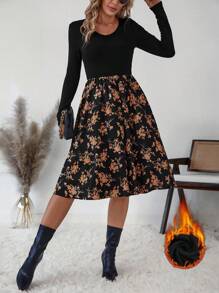 SHEIN Clasi Vestido de mujer con escote en V y panel AB, adecuado para otoño/invierno