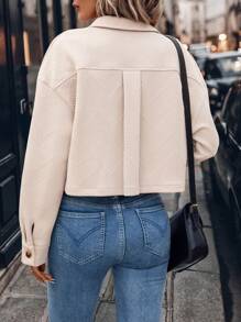 SHEIN LUNE French Style Short Corduroy Jacket With Flap Pockets, Drop Shoulder For Winter Airport Outfit Winter Clothes For Women Winter Coat Winter Jacket Women