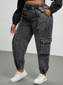 Slaydiva Plus Size Jeansy z kieszeniami z przodu i prostymi, swobodnymi kieszeniami