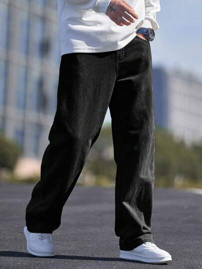 Manfinity Hypemode 大码男士休闲直筒斜口袋牛仔裤，垃圾摇滚风