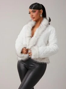 SHEIN SXY Pure White Fur Collar Thickened Bread Jacket