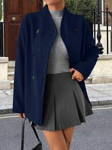 Chiquease 纯色休闲双排扣大衣，秋季