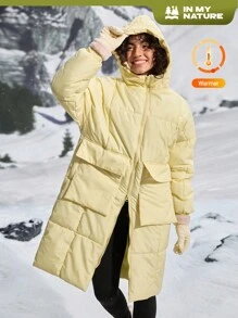 In My Nature Bright Yellow Padded Coat, Mid-Length, New 2024 Winter Collection, Korean Style, Loose Fit, Thick & Warm, Outerwear