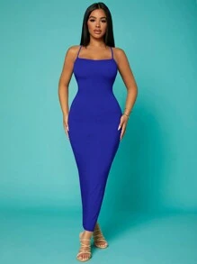 SHEIN SXY 素色十字交叉露背緊身連衣裙