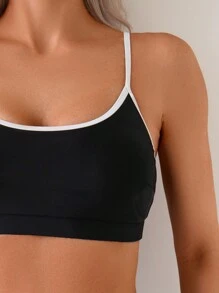 SHEIN Swim 女士花卉镂空边休闲比基尼套装，海滩度假夏季 - 黑與白 - 查看 4