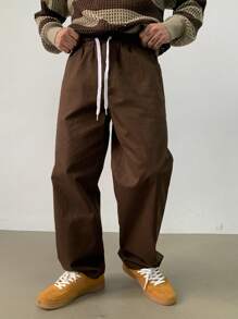 DAZY Quần âu nam màu trơn thắt eo phía trước, mặc hàng ngày - màu nâu - Xem 4