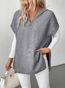 EMERY ROSE Women's Solid Color Partial Funnel Neck Pullover Sweater, Autumn/Winter Knit Pullover Fall - Grey - View 6