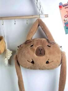 SHEIN Capybara Plush Bag Cute Backpack Women Kawaii Fashion Fur Handbag Plushie Shoulder Bag Mini Knapsack Bags Gifts For Girlfriend Crossbody Fluffy Bag Purses Decoration