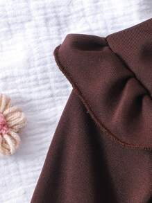 2 件装女婴欧美风格休闲套装，字母印花圆领套头连帽衫 + 全长裤，秋季新品 - 咖啡棕 - 查看 8