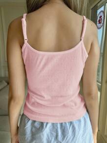 Muchica Áo ba lỗ dệt kim màu trơn đơn giản vừa vặn dành cho nữ - Hồng - Xem 2