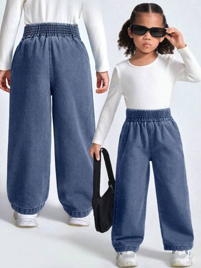 SHEIN Explorewe 年轻女孩简约花卉后口袋紧身喇叭牛仔裤