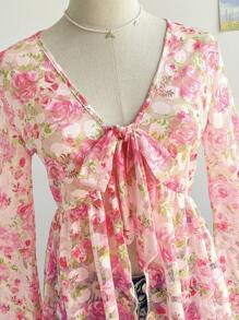 Soleia Áo khoác cardigan họa tiết hoa hình quả trứng lãng mạn dành cho nữ có tay chuông, trang phục đi nghỉ - Nhiều màu - Xem 4