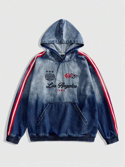 Street Life Felpa in denim lavato con grafica ricamata, streetwear da uomo