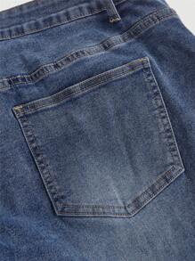 SHEIN MOD 大码低腰紧身喇叭腿蓝色牛仔裤、喇叭紧身裤、低腰牛仔裤、牛仔裤、喇叭腿裤、女式妈妈牛仔裤、女式喇叭牛仔裤 - 中等水洗藍 - 查看 4