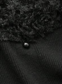 FRIFUL Women Autumn/Winter Solid Color Fluffy Splice Long Sleeve Form-Fitting Elegant Knitted Dress Women Sweater Dresses - Black - View 6