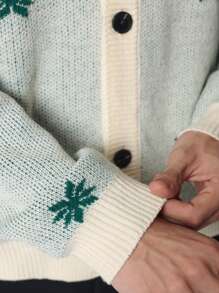 SUMWON Nordic Pattern Knitted Cardigan Winter Holiday Sweater Button Front Christmas Style Snowflake Pattern Cozy Knitwear Classic Fair Isle Design - Multicolor - View 6