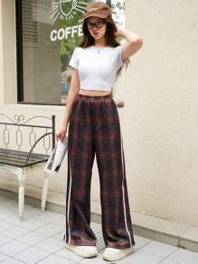 SHEIN Quần nỉ thể thao kẻ caro sọc đôi màu tương phản cho bé gái tuổi teen - Nhiều màu - Xem 6