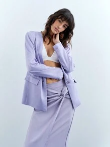 Maija Chaqueta blazer de punto con cuello en V profundo en color morado, de uso casual, para otoño/invierno
