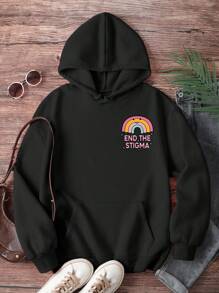 INAWLY Áo nỉ dài tay có mũ in họa tiết tối giản nhiều màu sắc dành cho nữ, thích hợp mặc hàng ngày, áo hoodie casual với thông điệp: "Không sao cả nếu bạn không ổn, bạn đủ tốt, thế giới sẽ tốt đẹp hơn khi có bạn, sức khỏe tinh thần rất quan trọng, đừng quá tự ti, hãy tiếp tục cố gắng, chấm dứt sự kỳ thị", áo nỉ chui đầu mùa thu. - màu đen - Xem 2