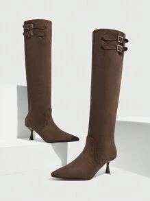 CUCCOO SZL 1 Pair Black Pointy Toe Thigh High Boots For Women, Suitable For Autumn/Winter New Year Holiday Valentines