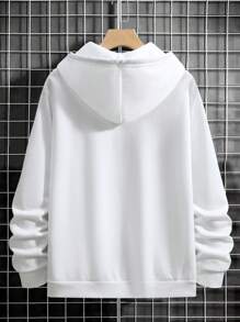 Manfinity Homme Men's Autumn Slogan Print Drawstring Hooded Sweatshirt, Casual Loose Fit - White - View 2