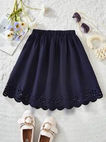 1pc Tween Girl Hollow Flower Bowknot Skirt, Spring/Summer - Royal Blue - View 2