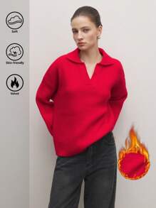 BizChic 圣诞红色连帽衫运动衫时尚女士针织运动衫办公室服装，春夏 - 紅色 - 查看 2