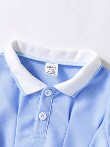 SHEIN Playful Pals Đầm tay ngắn cổ xẻ mùa hè cho bé gái - Màu xanh nhạt - Xem 4