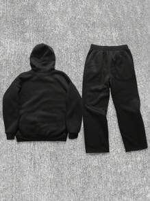 Manfinity EMRG Bộ 2 quần nỉ dài tay in chữ mùa thu cho nam và quần nỉ thường ngày - màu đen - Xem 2