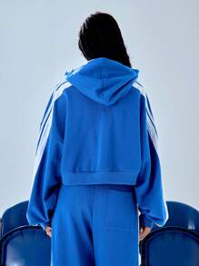 MUSERA Cropped Oversized Hooded Sweatshirt Casual - Blue - View 2