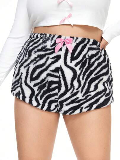 Kawaii شورت نسائي كاجوال وفانيلي بنمط الزيبرا مريح للبيت مقاس كبير الحجم