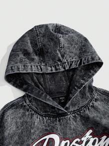 ROMWE MEN Street Life Men's Vintage Washed Denim Hoodie, Streetwear Style - Black - View 6