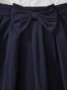 1pc Tween Girl Hollow Flower Bowknot Skirt, Spring/Summer - Royal Blue - View 6