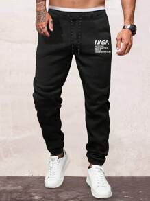 Manfinity Homme Men's Letter Print Jogger Pants, Casual Sports Sweatpants - Black - View 3