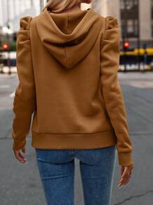 SHEIN Clasi Áo hoodie tay dài có dây rút, áo dài tay dự lễ tốt nghiệp, tựu trường, lễ tốt nghiệp, áo dành cho giáo viên nữ, áo nỉ mùa thu tựu trường - màu nâu - Xem 2