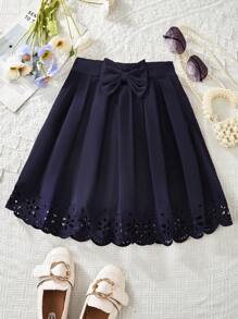 1pc Tween Girl Hollow Flower Bowknot Skirt, Spring/Summer - Royal Blue - View 1