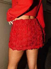 Forever 21 红色裙子花裙短裤内衬派对服圣诞服 - 紅色 - 查看 4