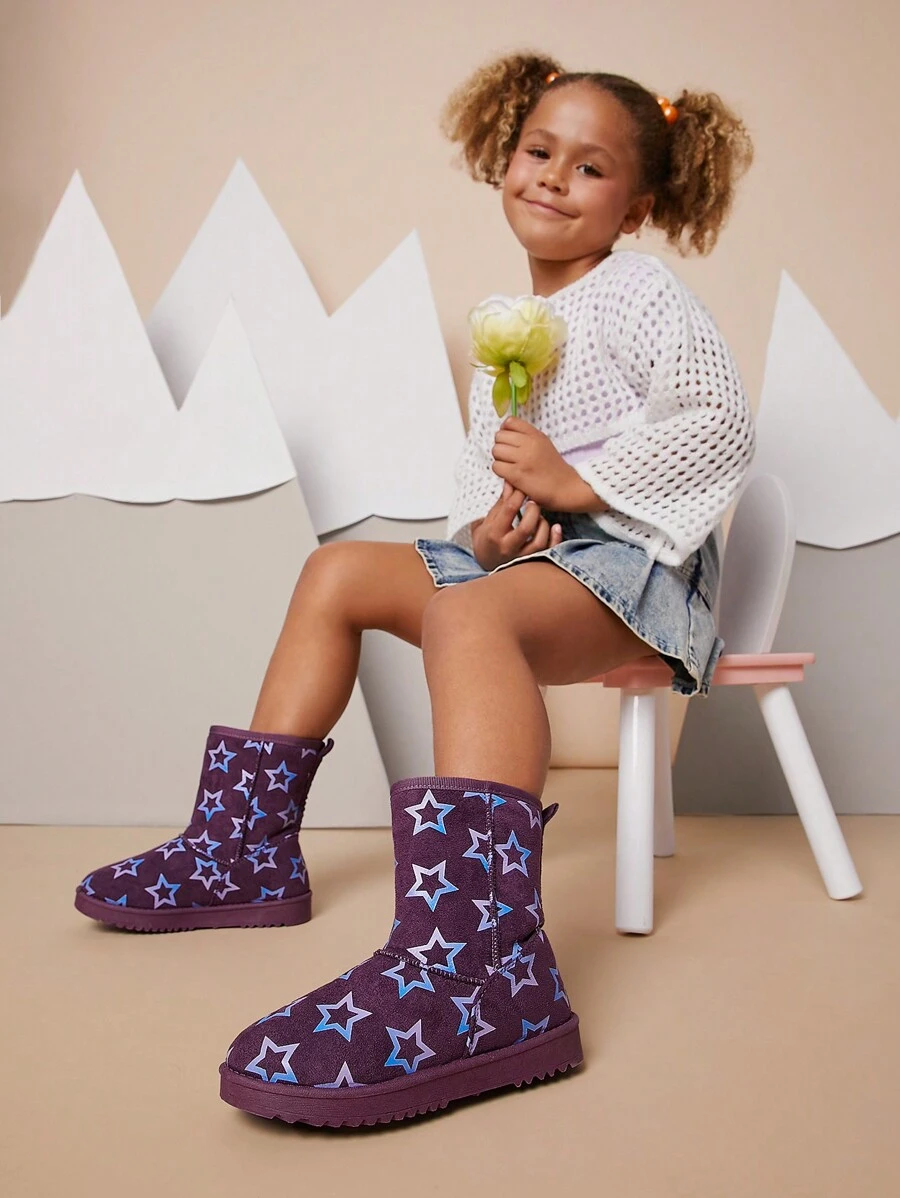 Mini mi Bestseller Kid's Purple Classic Mid-Calf Slip On Snow Boots With Iridescent Stars-Qute& Cozy,Top Holiday Gift Picks For Kids - Multicolor - View 1